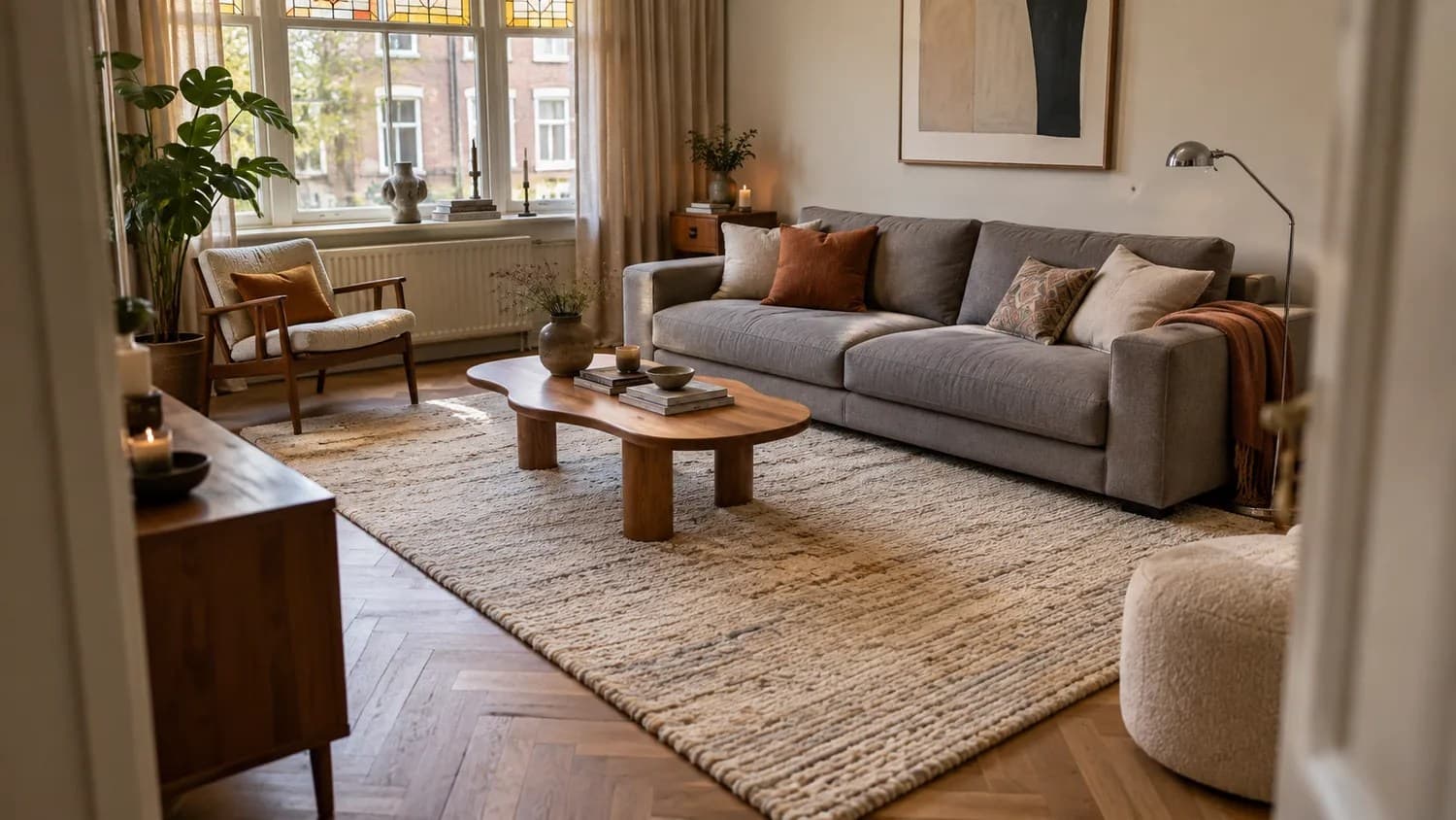 Welke kleur vloerkleed past bij een grijze bank?